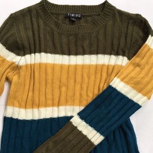 Green yellow blue striped sweater
